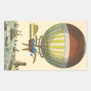 Pegatina Rectangular Vintage Science Ficción Steampunk Hot Air Balloon