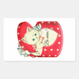 Pegatina Rectangular Vintage Sé gato mío con corazones Rectangular Stic