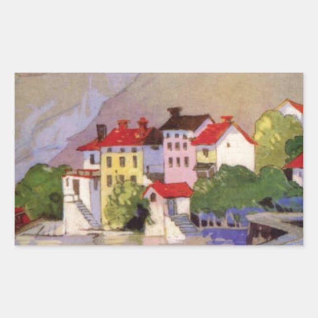 Pegatina Rectangular Vintage Seaside Village Turismo de Italia (Anverso)