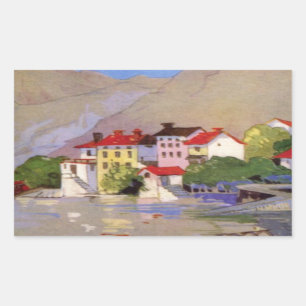 Pegatina Rectangular Vintage Seaside Village Turismo de Italia