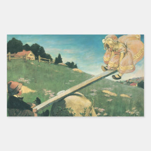 Pegatina Rectangular Vintage See Saw Margery Daw, Jessie Willcox Smith