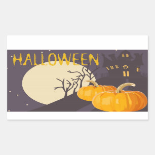 Pegatina Rectangular Vintage Spooky Halloween Luna y calabaza de noche