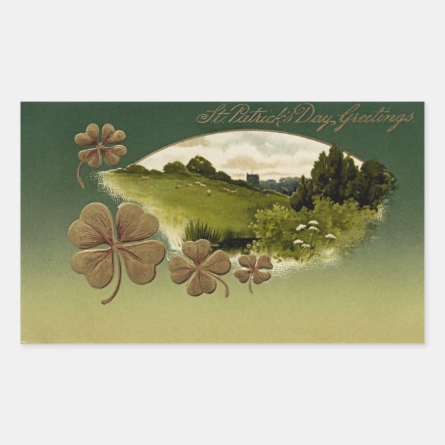 Pegatina Rectangular Vintage St Patrick's Day (Anverso)