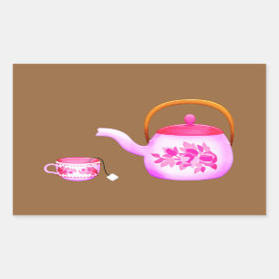 Pegatina Rectangular Vintage Teacups teapot ilustracion