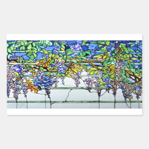 Pegatina Rectangular Vintage Tiffany Vidrio Manchado Wisteria Floral