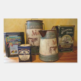 Pegatina Rectangular Vintage Tins and Jugs