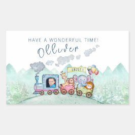 Pegatina Rectangular Vintage Train Transport Birday Watercolor foto