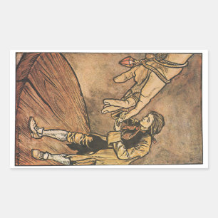 Pegatina Rectangular Vintage Viajes de Gulliver de Arthur Rackham