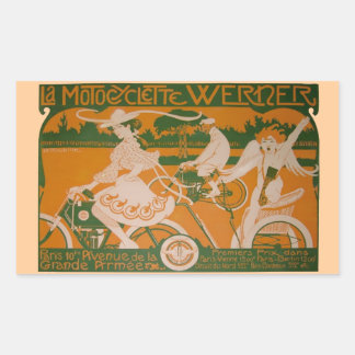 Pegatina Rectangular Vintage Woman Ciclismo con Cupido