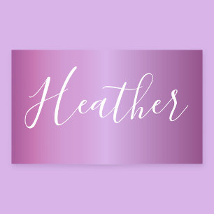 Pegatina Rectangular Violeta Púrpura y Escritura Blanca Personalizada