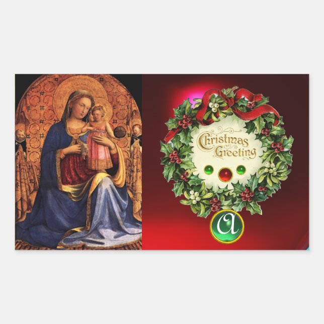 Pegatina Rectangular VIRGEN CON NIÑOS Y SANTOS MONOGRAM Esmeralda verde (Anverso)