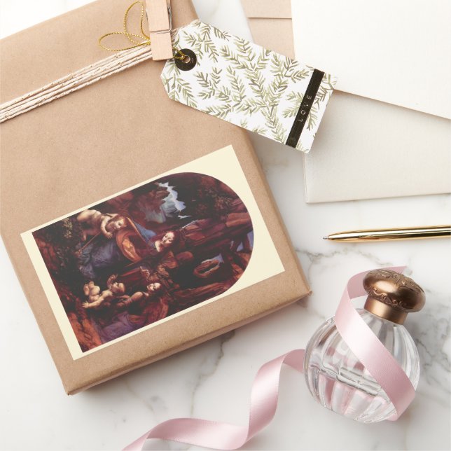 Pegatina Rectangular Virgen de las Rocas de Leonardo da Vinci (Regalar)