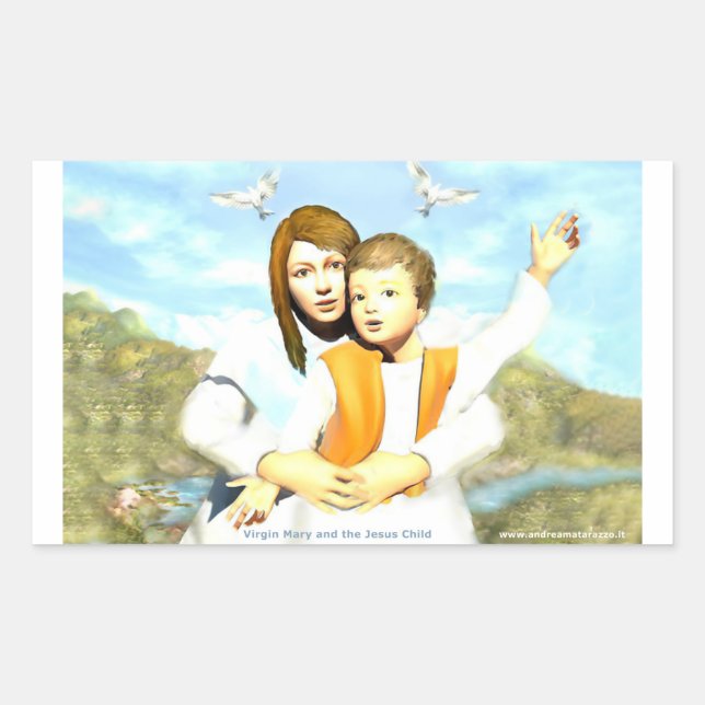 Pegatina Rectangular Virgen María y el Niño Jesús (Anverso)