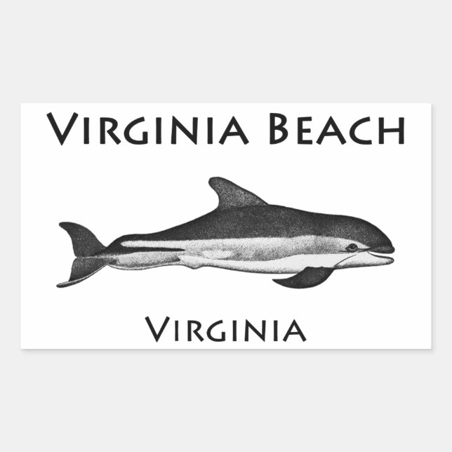 Pegatina Rectangular Virginia Beach (logo del delfín) (Anverso)