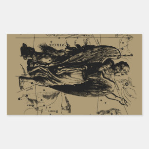 Pegatina Rectangular Virgo Constellation Hevelius Etching Style