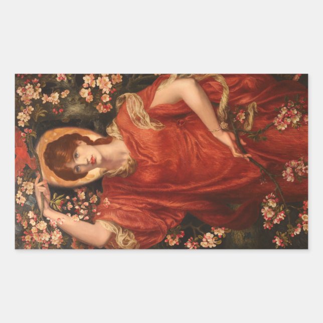 Pegatina Rectangular Visión de Fiammetta (por Dante Gabriel Rossetti) (Anverso)