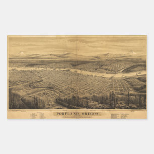 Pegatina Rectangular Vista aérea de Portland, Oregón (1879)