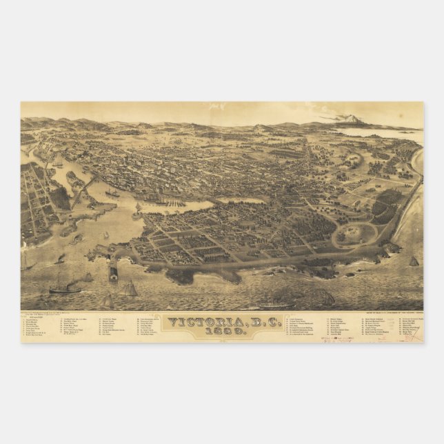 Pegatina Rectangular Vista aérea de Victoria, B.C., Canadá (1889) (Anverso)