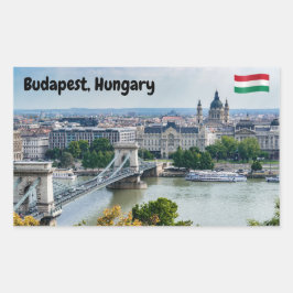 Pegatina Rectangular Vista aérea del Puente de la Cadena en Budapest, H