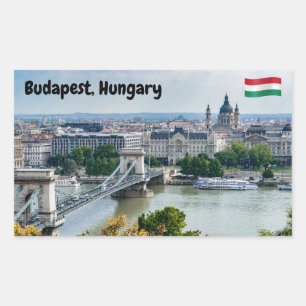 Pegatina Rectangular Vista aérea del Puente de la Cadena en Budapest, H