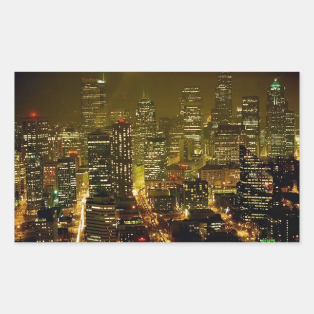 Pegatina Rectangular Vista de la ciudad de Seattle (Anverso)