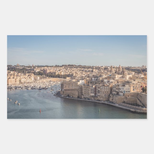 Pegatina Rectangular Vista de las tres ciudades, Malta (Anverso)