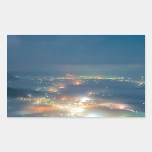 Pegatina Rectangular Vista Nocturna También Mar De Nubes Japón Kumamoto (Anverso)