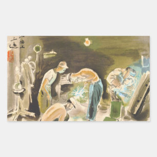 Pegatina Rectangular Vocaciones japonesas en pintor acuarela de soldado