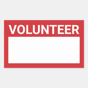 Pegatina Rectangular Voluntario en blanco rojo