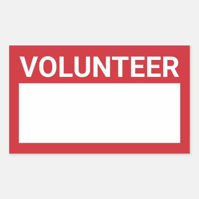 Pegatina Rectangular Voluntario en blanco rojo (Anverso)