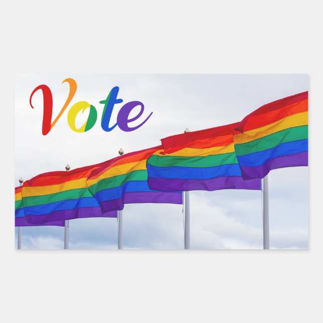 Pegatina Rectangular Votar con bandera arcoiris elecciones LGBTQ (Anverso)
