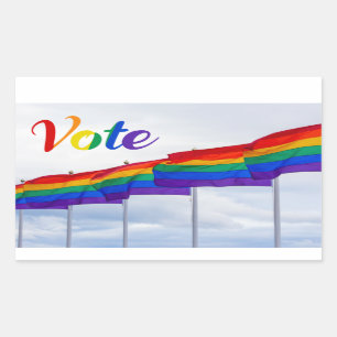 Pegatina Rectangular Votar con bandera arcoiris elecciones LGBTQ