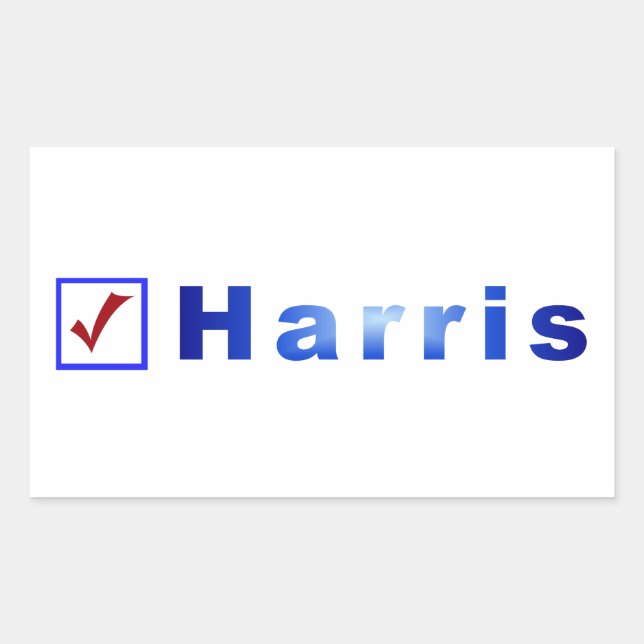 Pegatina Rectangular Votar por los Pegatinas de Harris Red Check in Blu (Anverso)