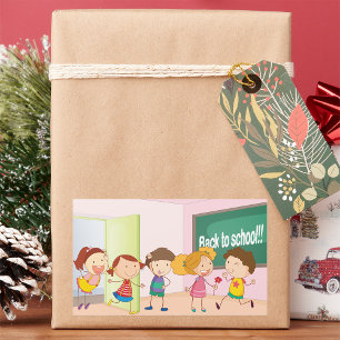 Pegatina Rectangular Vuelta al cole niños felices niños aprendiendo
