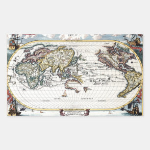 Pegatina Rectangular Vuelta del mapa del mundo del siglo XVIII