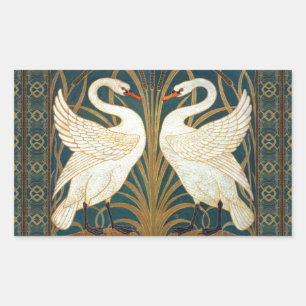 Pegatina Rectangular Walter Crane Swan, Rush E Iris Art Nouveau