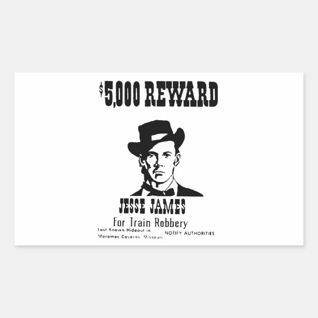 Pegatina Rectangular Wanted Jesse James (Anverso)