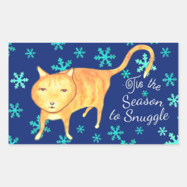 Pegatina Rectangular Warm Fuzzies & Winter Flurries Christmas Cat