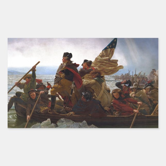 Pegatina Rectangular Washington Crossing Delaware Art (Anverso)