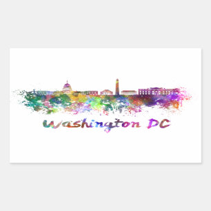 Pegatina Rectangular Washington DC skyline in watercolor