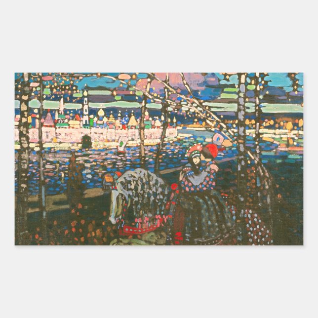 Pegatina Rectangular Wassily Kandinsky La Pareja Montada Arte Ruso (Anverso)