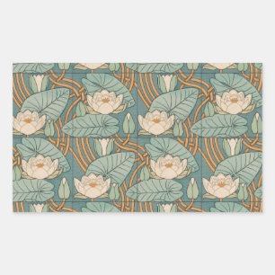 Pegatina Rectangular Water Lilies Lily Naturaleza Art Nouveau