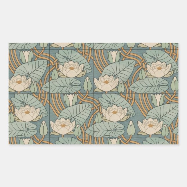 Pegatina Rectangular Water Lilies Lily Naturaleza Art Nouveau (Anverso)
