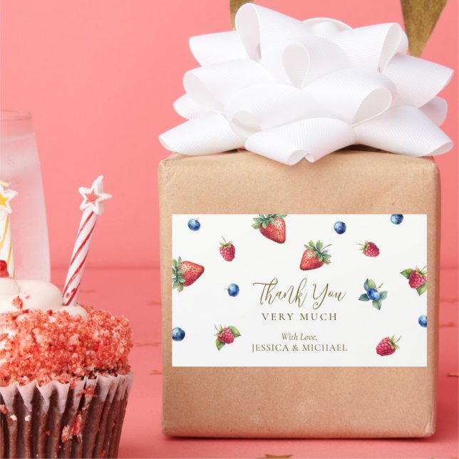 Pegatina Rectangular Watercolor Berry Sweet Baby Shower Gracias (Fiesta)