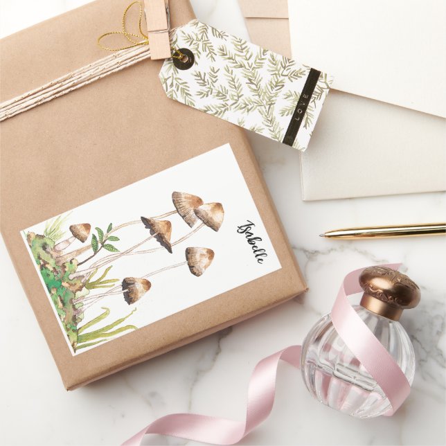 Pegatina Rectangular Watercolor Brown Forest Mushrooms (Regalar)