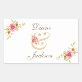 Pegatina Rectangular Watercolor Cottage Garden Rosas Scrapbook