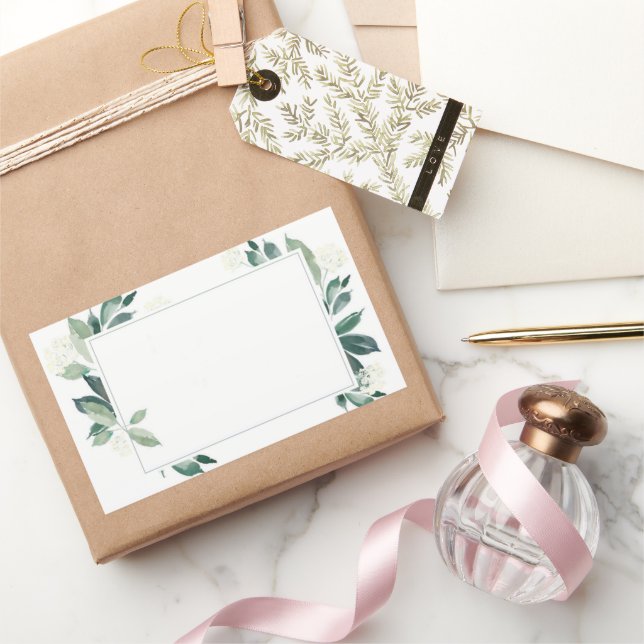 Pegatina Rectangular Watercolor Leafy verde botánico (Regalar)