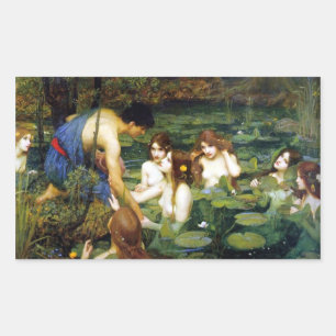 Pegatina Rectangular Waterhouse Hylas y los Pegatinas de Nymphs