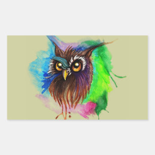Pegatina Rectangular Watery Wood Owl
