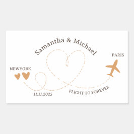 Pegatina Rectangular Wedding Plane Flight Travel Lover